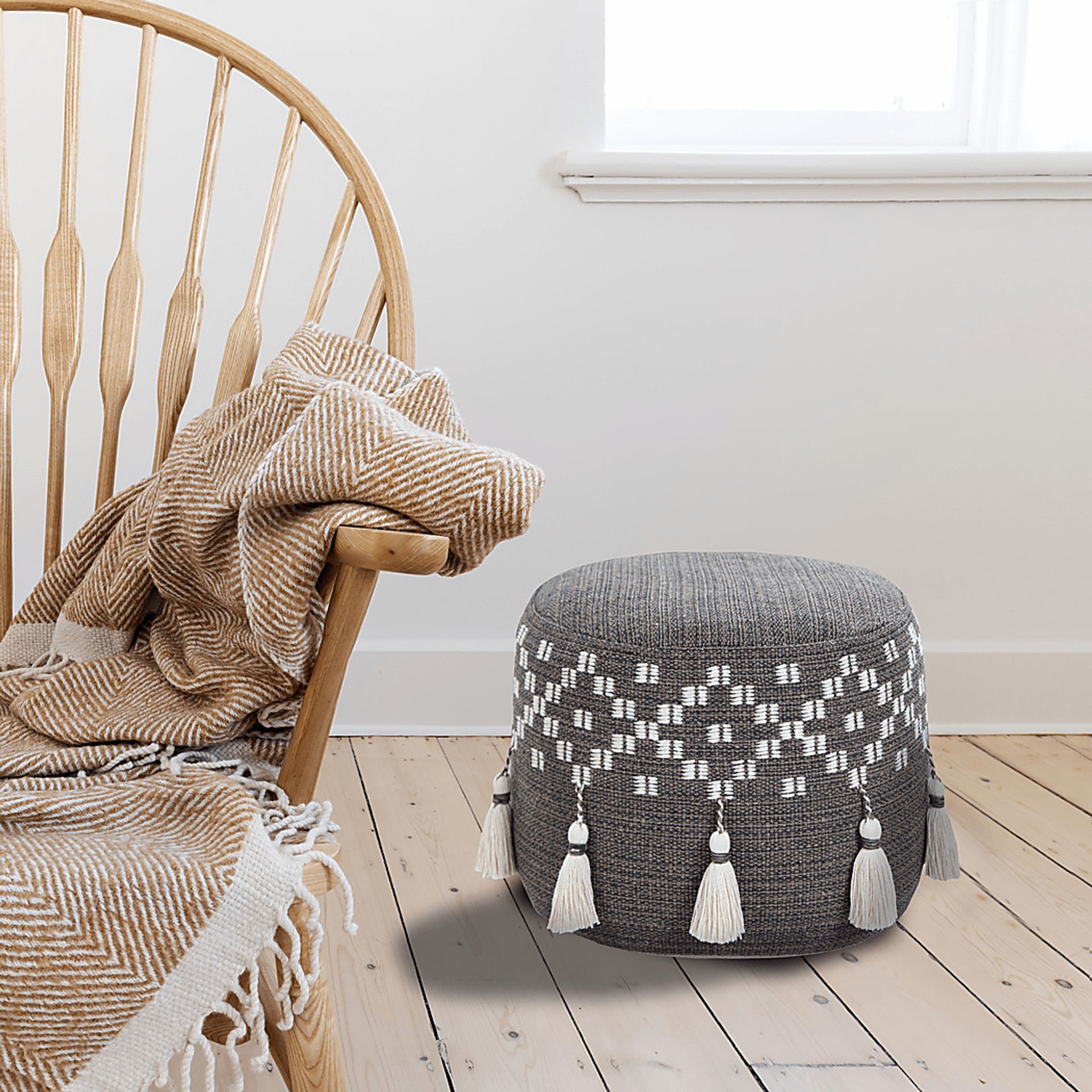 Abumaz Gray/Tan Pouf - Image 4