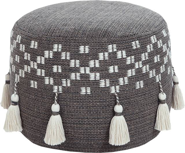 Abumaz Gray/Tan Pouf - Thumbnail - Image 1