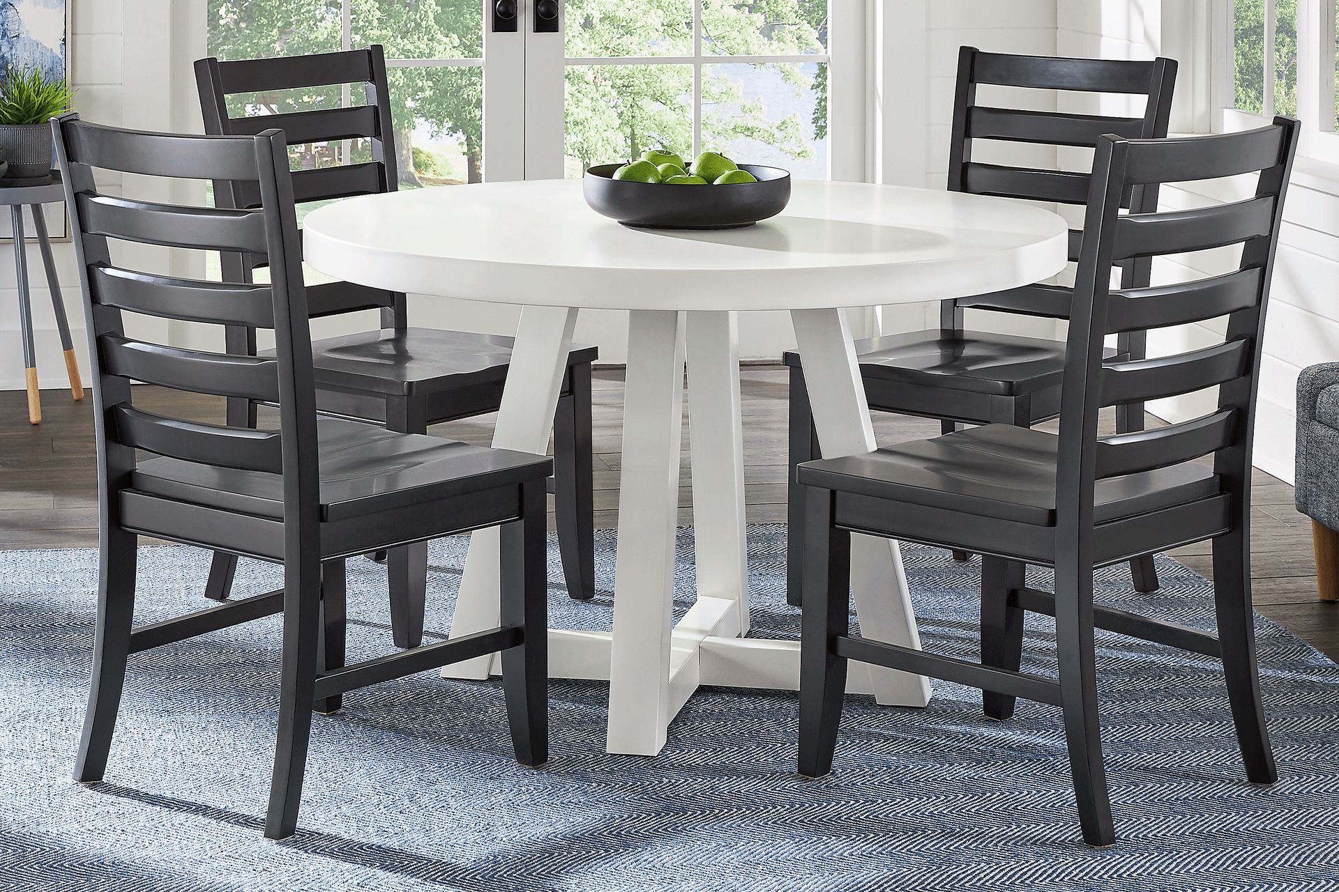 Acadia Hills White 5 Pc Dining Room with Black Chairs - Image 1