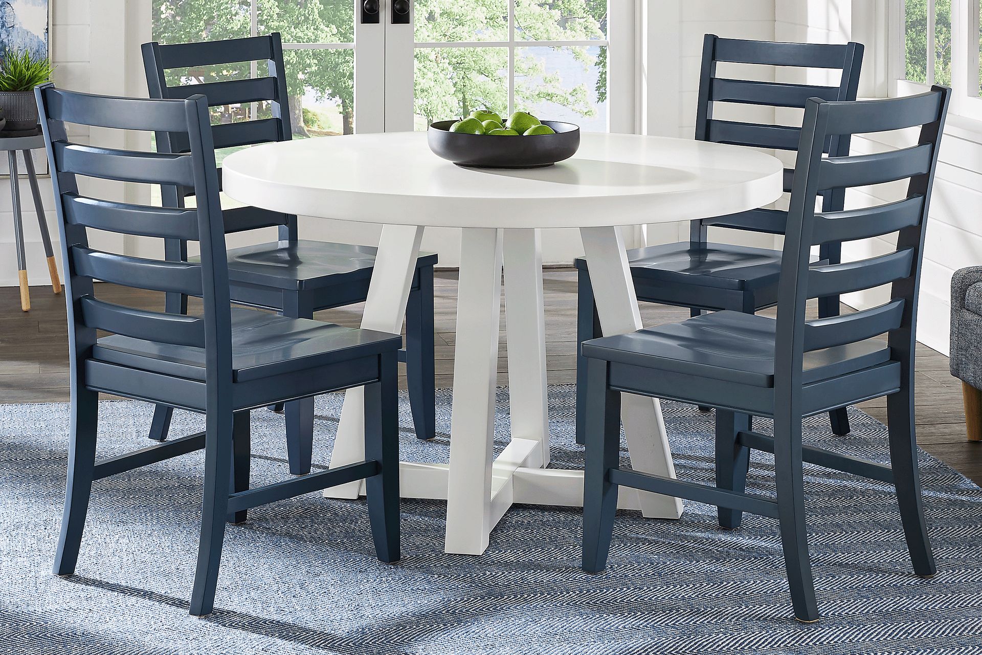 Acadia Hills White 5 Pc Dining Room with Blue Chairs - Image 1
