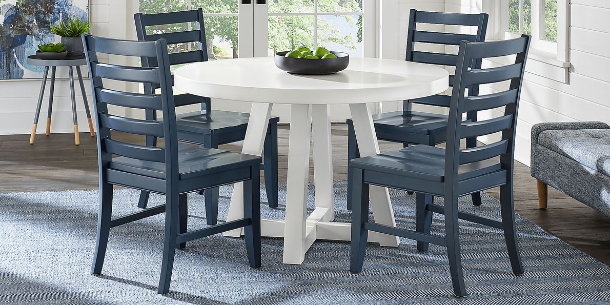 Acadia Hills White 5 Pc Dining Room with Blue Chairs