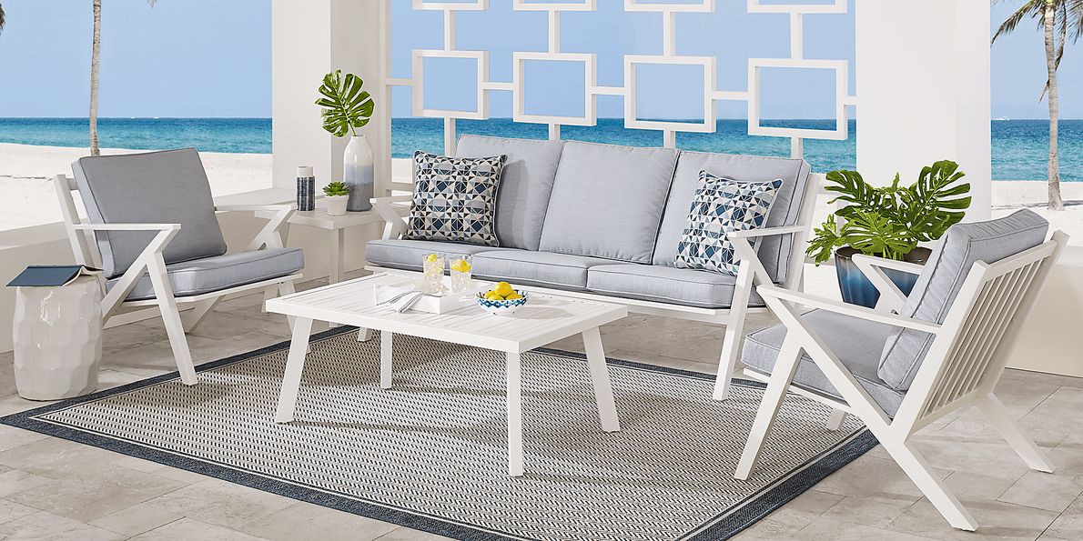 Acadia White 3 Pc Outdoor Seating Set with Hydra Cushions