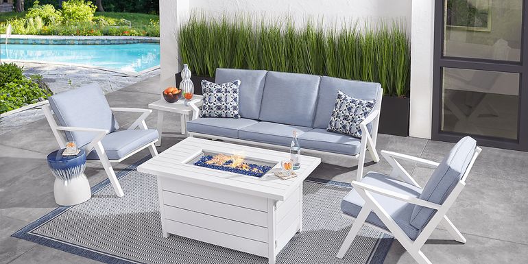 Acadia White 4 Pc Fire Pit Seating Set with Hydra Cushions