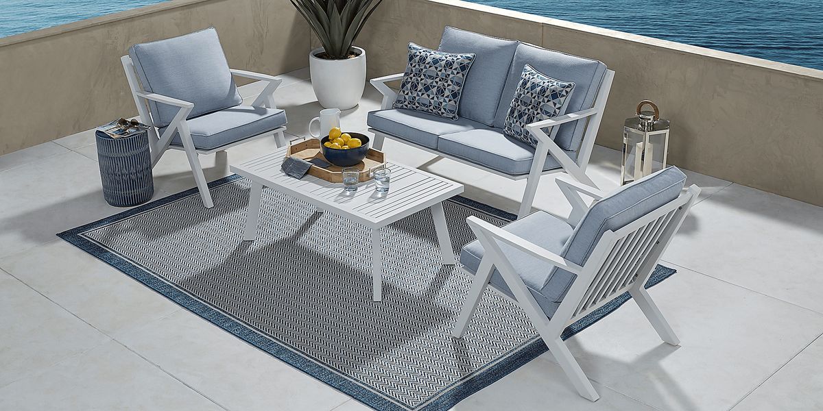 Acadia Pc White Colors,White Hydra Blue Aluminum Outdoor Seating