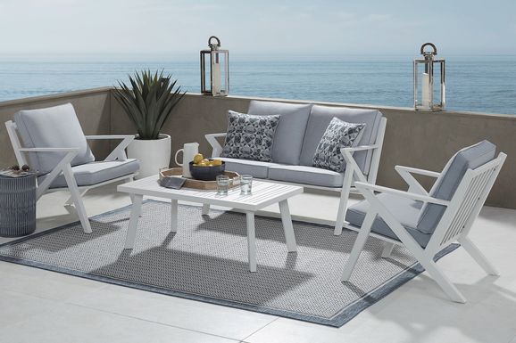 Acadia White 4 Pc Outdoor Seating Set with Hydra Cushions
