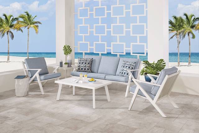 Acadia White 4 Pc Outdoor Seating Set with Hydra Cushions - Thumbnail - Image 1