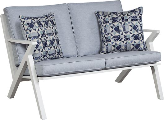 Acadia White Outdoor Loveseat with Hydra Cushions