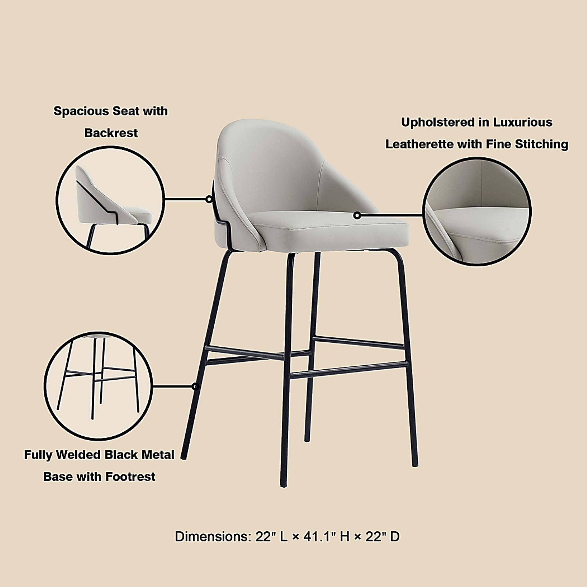 Acewalk I Gray Barstool - Image 6