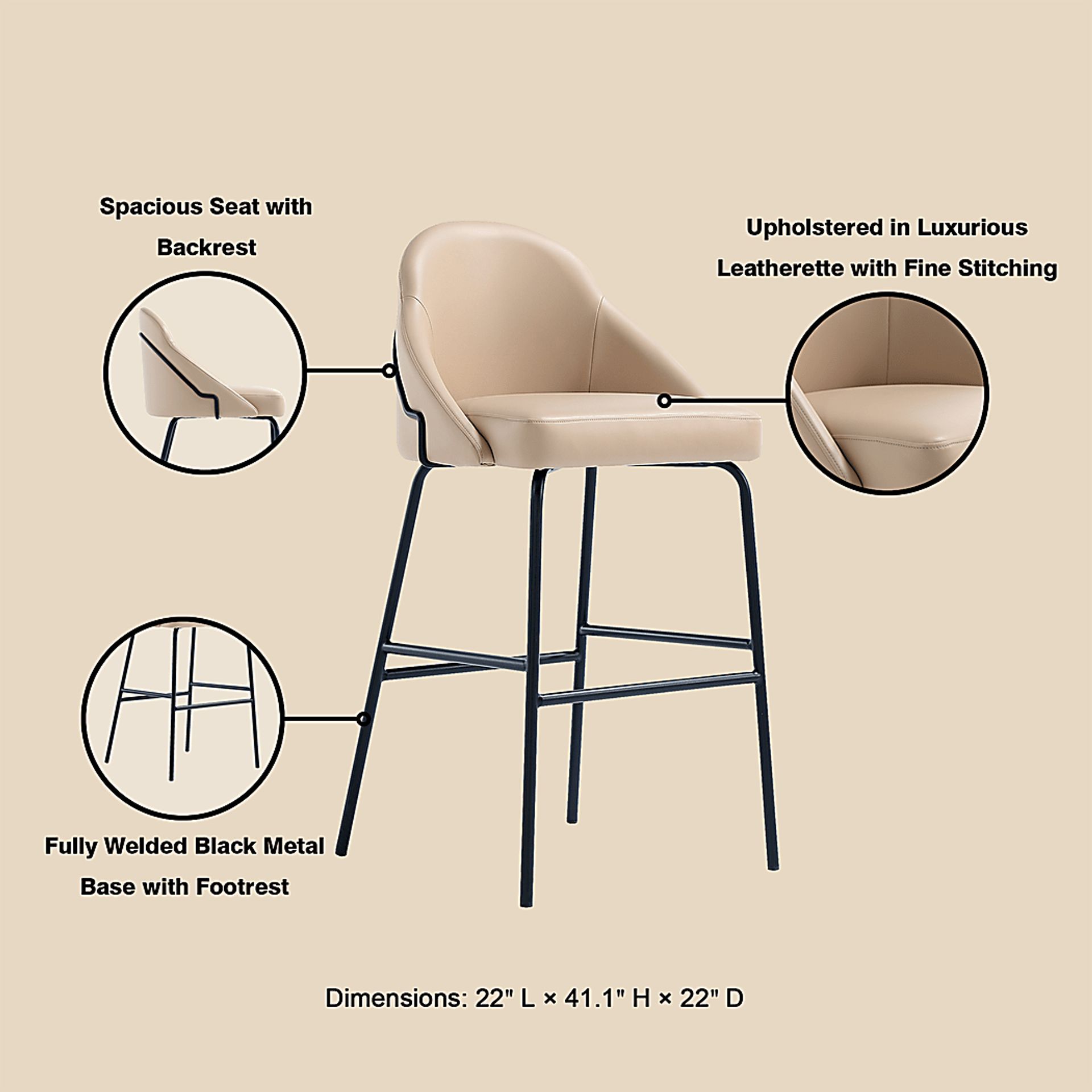 Acewalk I Tan Barstool - Image 6