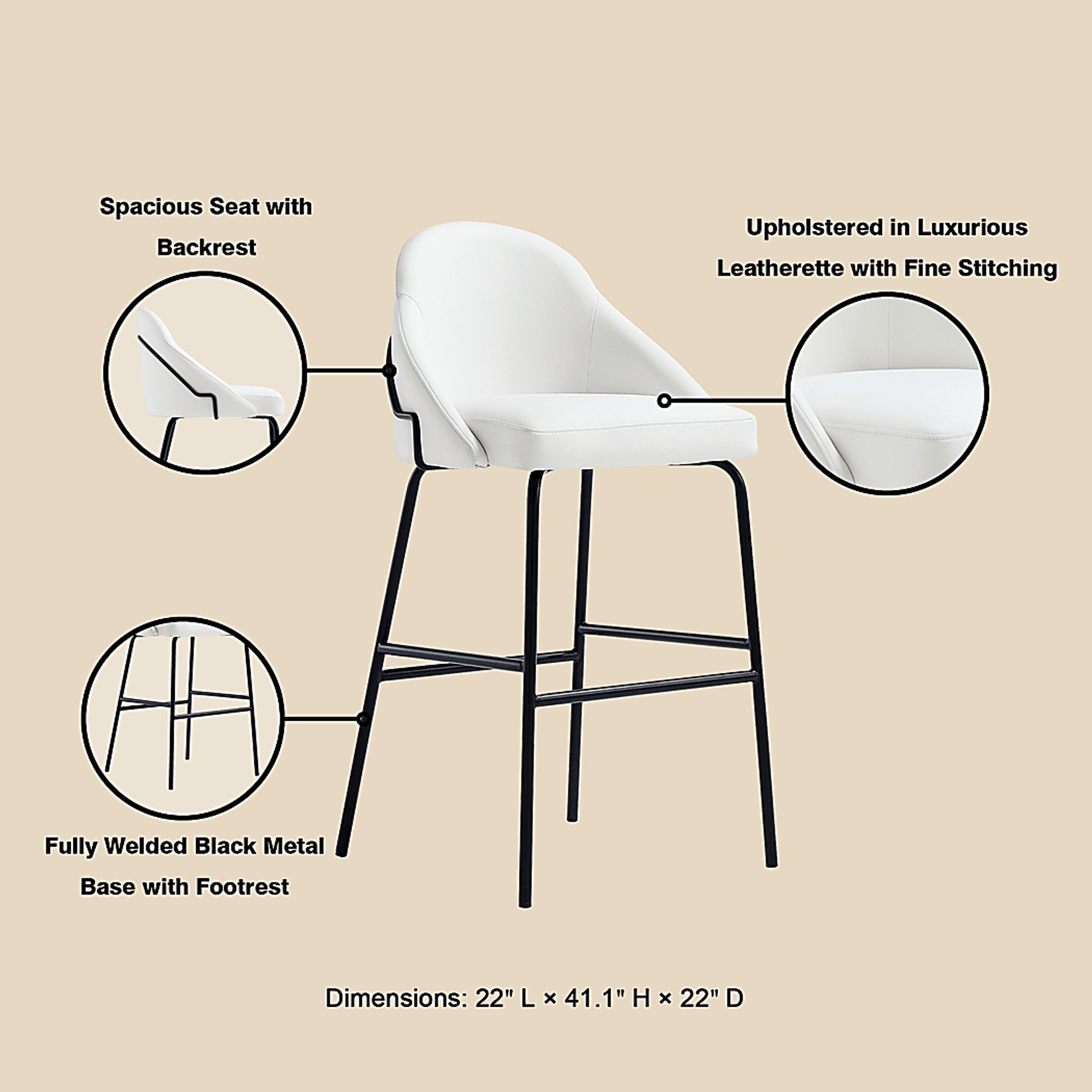Acewalk I White Barstool - Image 8
