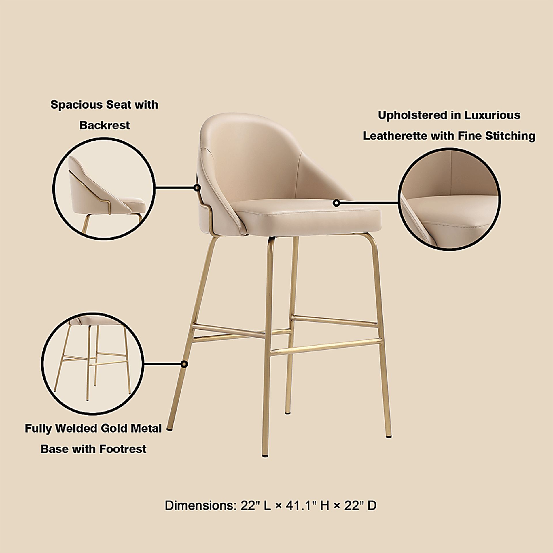Acewalk II Tan Barstool - Image 4