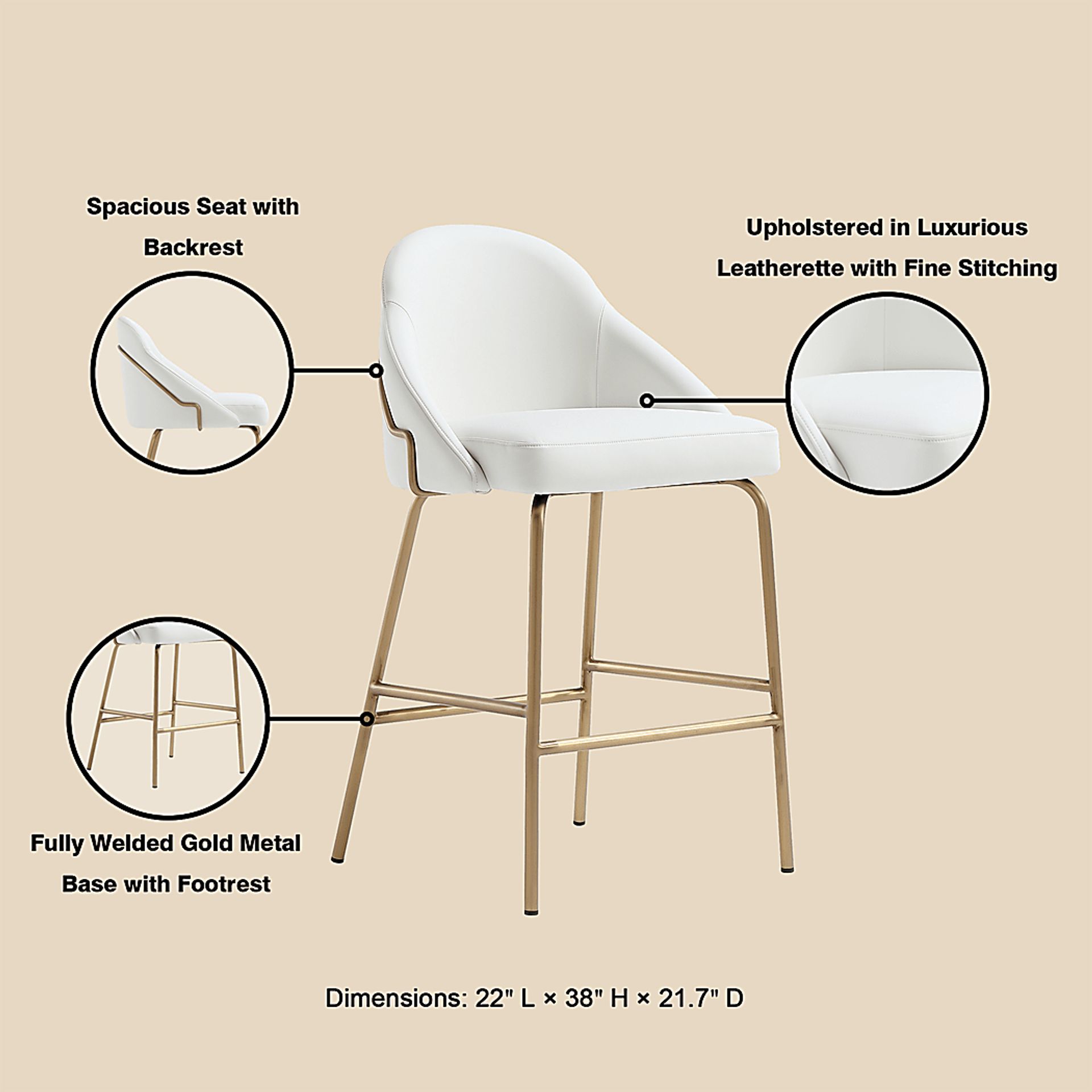 Acewalk II White Counter Height Stool - Image 3
