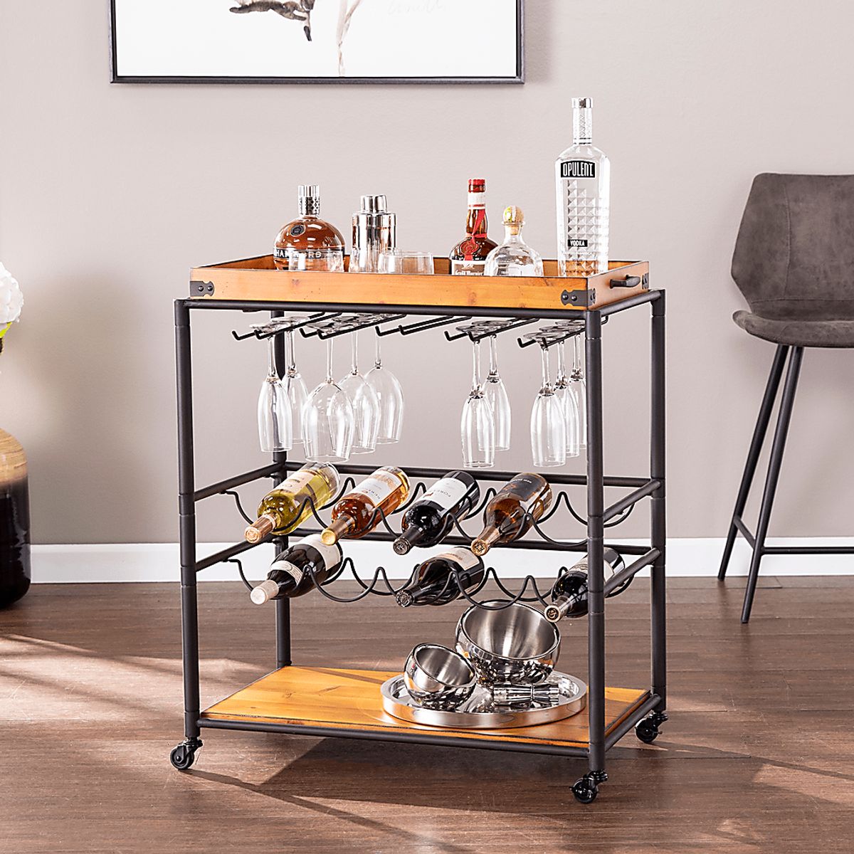 Acewares Natural Light Wood Bar Cart | Rooms to Go