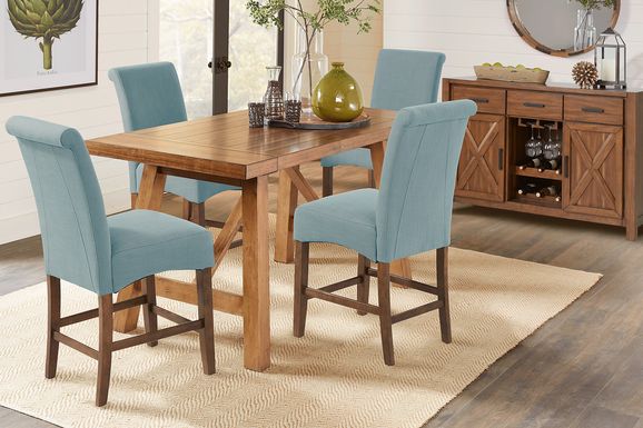 Acorn Cottage Brown 5 Pc Counter Height Dining Room with Blue Stools