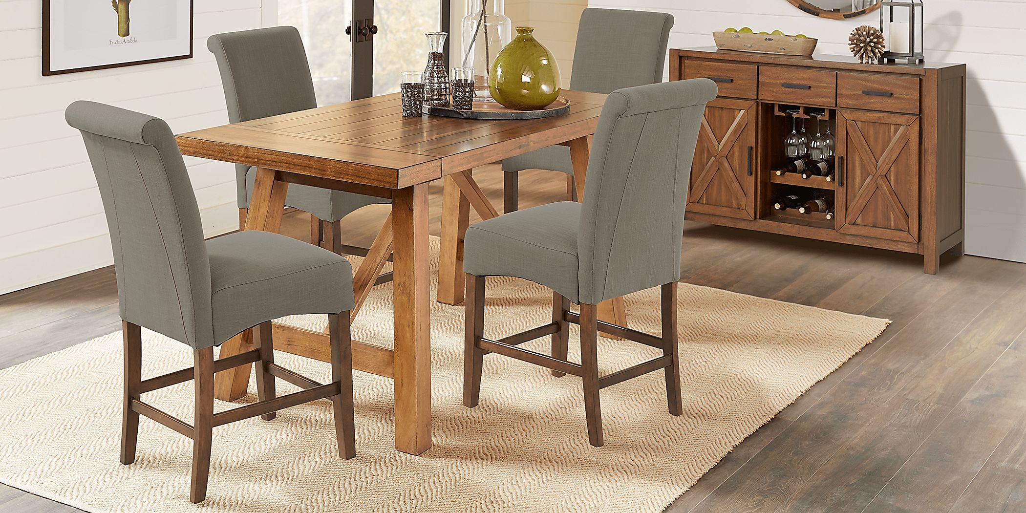 Acorn Cottage Brown 5 Pc Counter Height Dining Room with Gray Stools