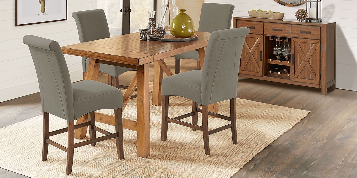 Acorn Cottage Brown 5 Pc Counter Height Dining Room with Gray Stools Rooms To Go