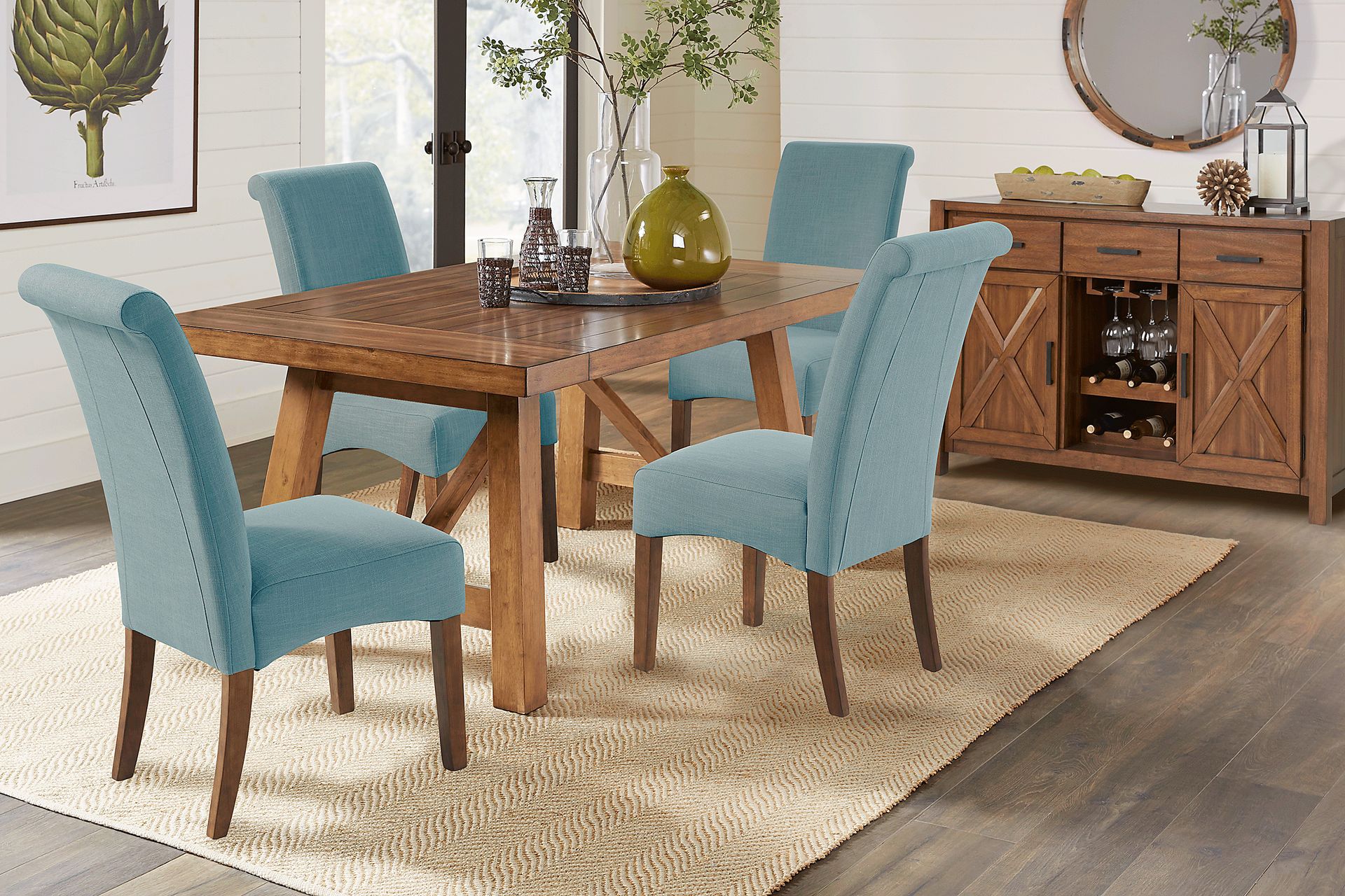 Acorn Cottage Brown 5 Pc Dining Room with Blue Chairs - Image 1