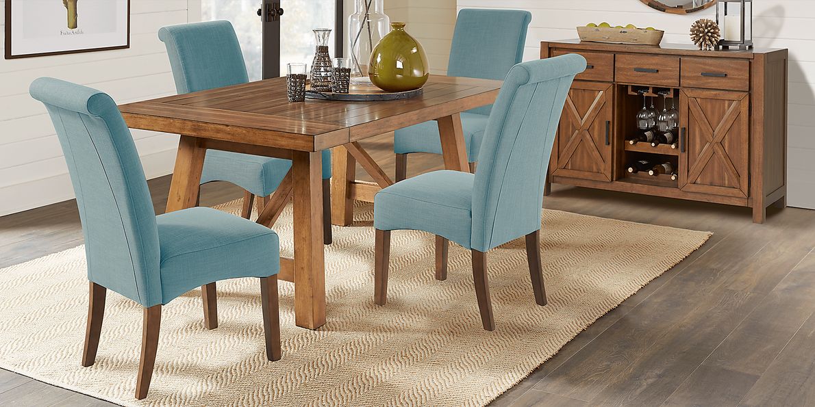 Acorn Cottage 5 Pc Brown Dark Wood Blue Dining Room Set With Dining