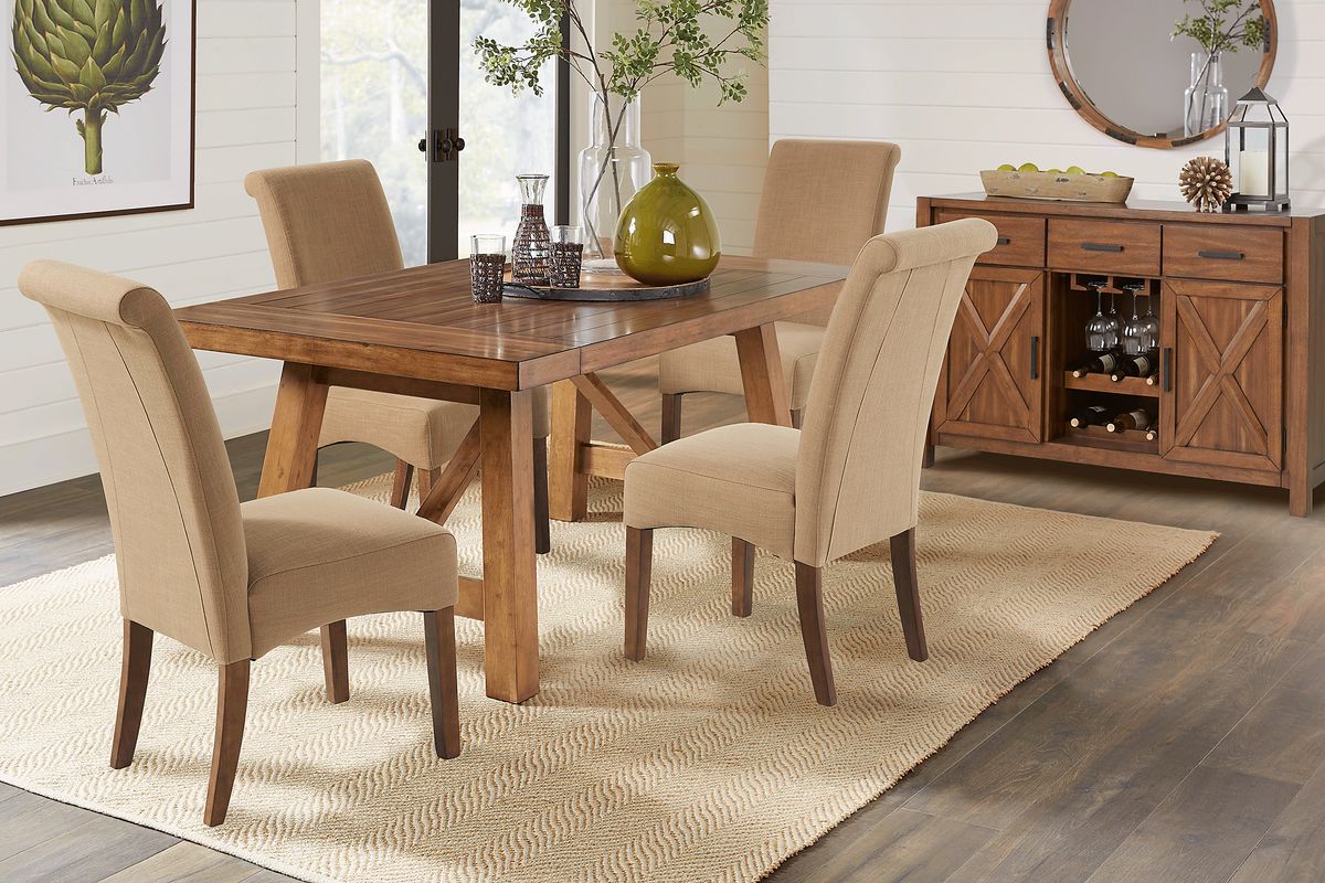 Acorn Cottage 5 Pc Brown Dark Wood Dining Room Set With Dining Table ...