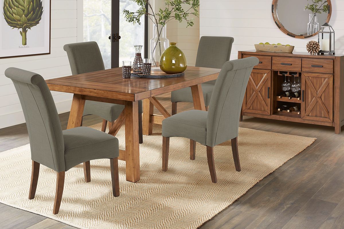 Acorn Cottage 5 Pc Brown Dark Wood Gray Dining Room Set With Dining ...