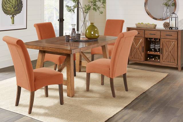 Acorn Cottage Brown 5 Pc Dining Room with Orange Chairs - Thumbnail - Image 1