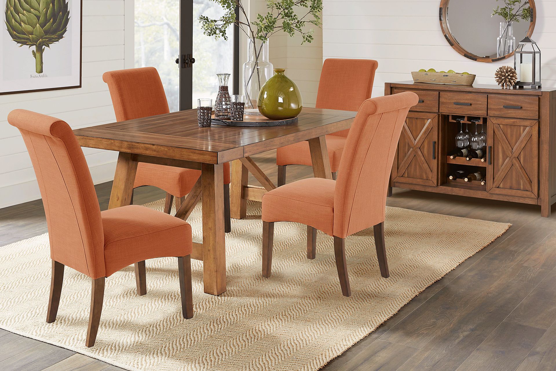 Acorn Cottage Brown 5 Pc Dining Room with Orange Chairs - Image 1