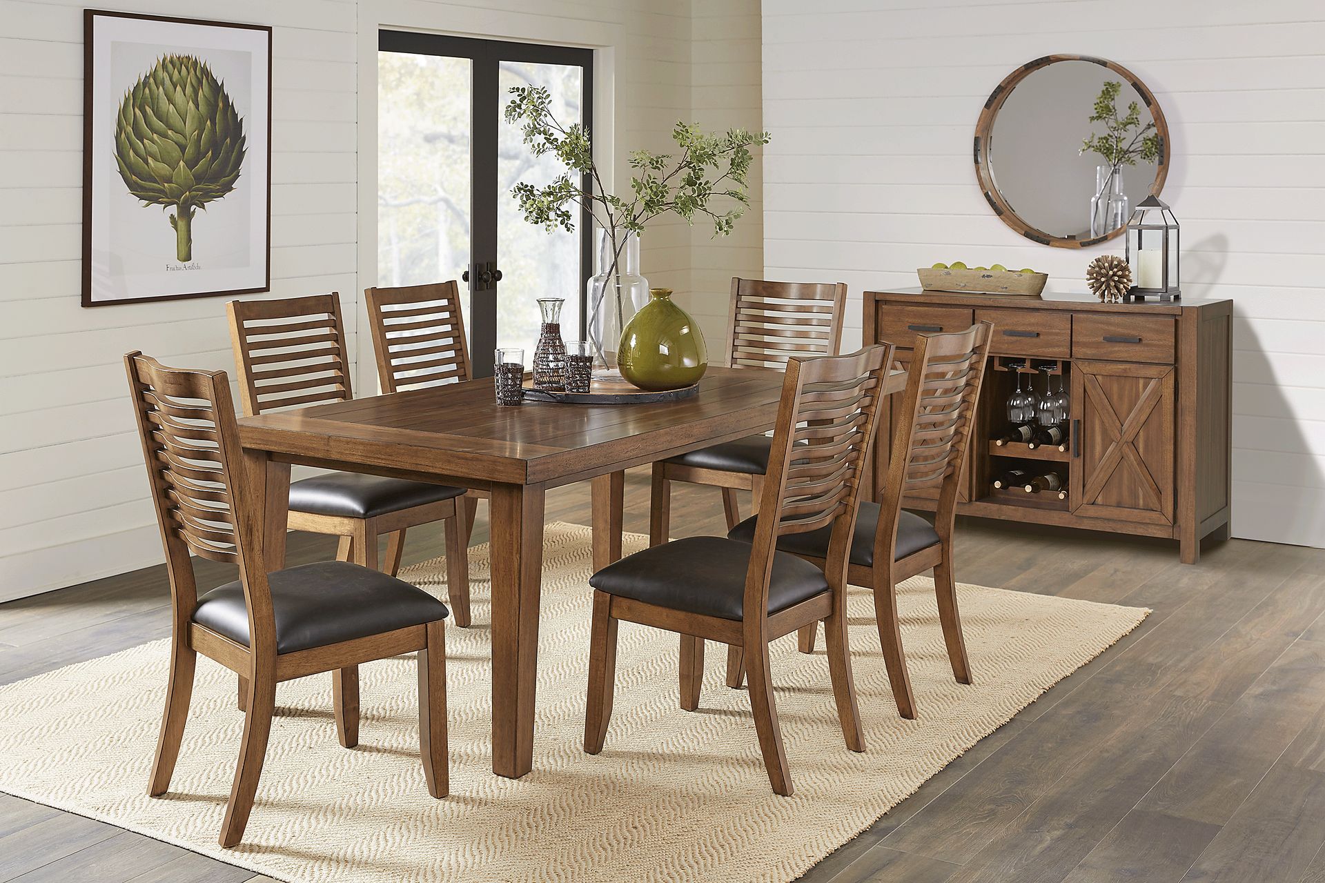 Acorn Cottage Brown 7 Pc Dining Room with Ladder Back Chairs - Image 1