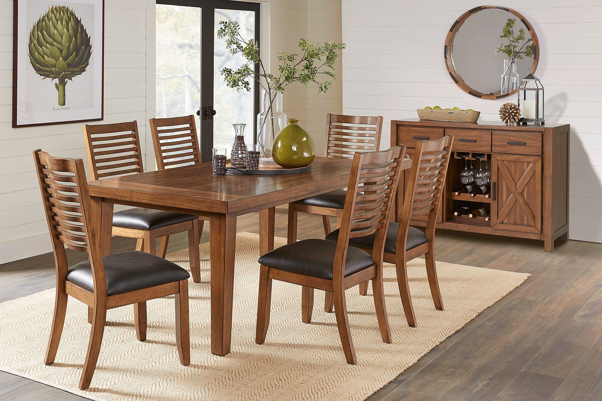 Acorn Cottage Brown 7 Pc Dining Room with Ladder Back Chairs - Image 1