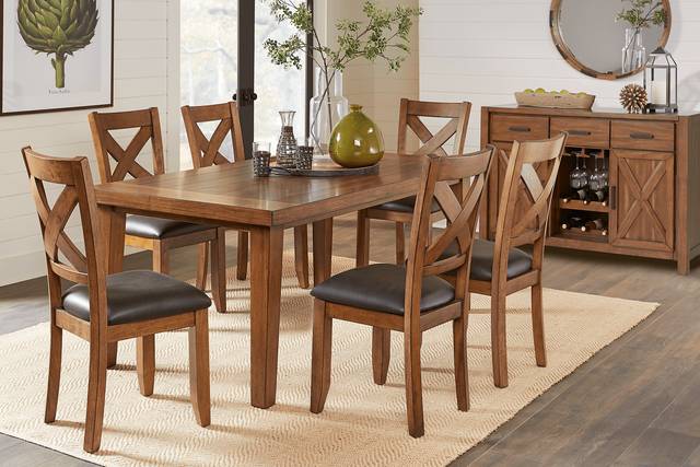 Acorn Cottage Brown 7 Pc Dining Room with X-Back Chairs - Thumbnail - Image 1