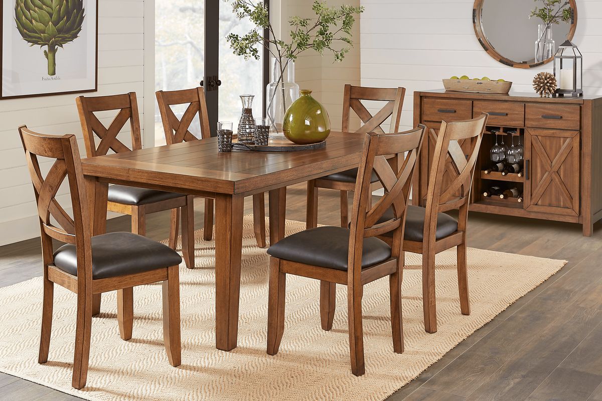 Acorn Cottage 7 Pc Brown Dark Wood Dining Room Set With Rectangle ...