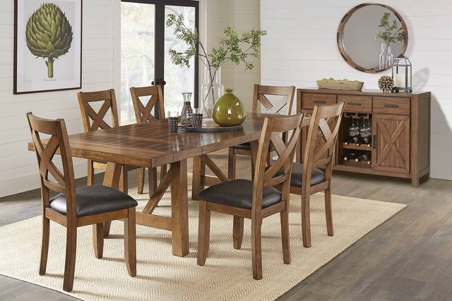 Acorn Cottage Brown 7 Pc Dining Room with X-Back Chairs - Thumbnail - Image 1