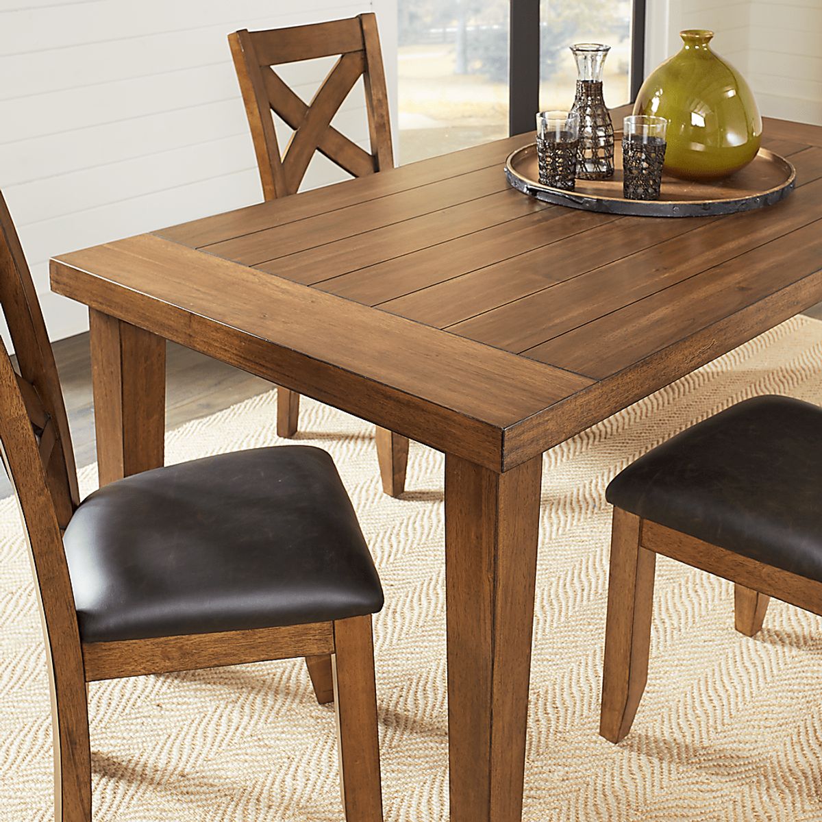 Acorn Cottage 5 Pc Brown Dark Wood Dining Room Set With Rectangle Dining Table, Ladder Back Side