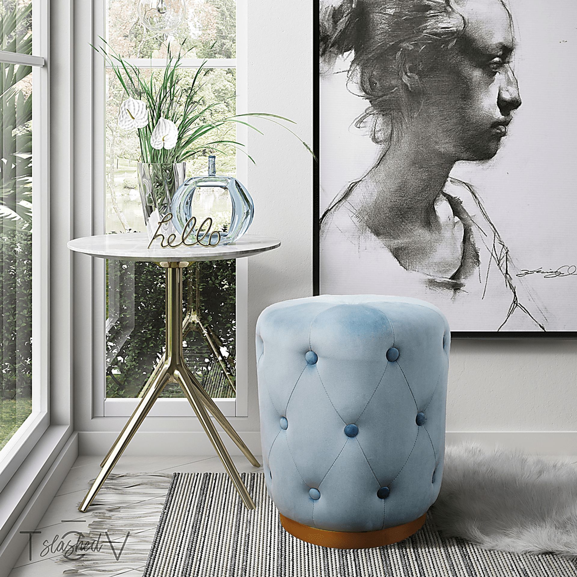 Adairas Blue Ottoman - Image 3