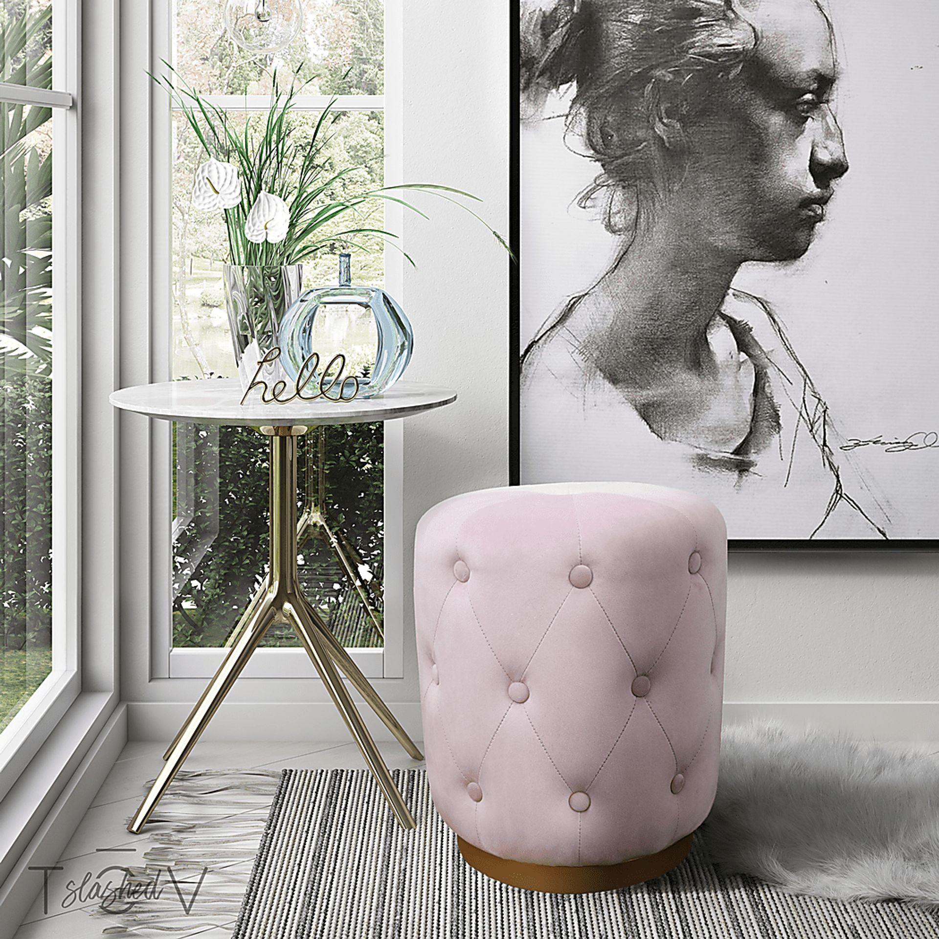 Adairas Pink Blush Accent Stool - Image 4