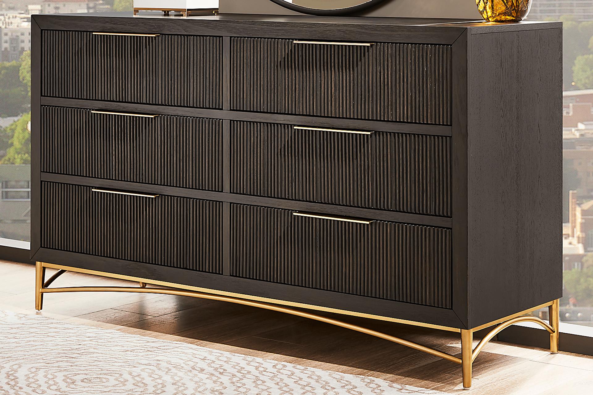 long black dresser Mid-Century 3-Drawer Arched Oak (Set of 2) With 9 wide and deep drawers Likimio 31.5-in W Black 5