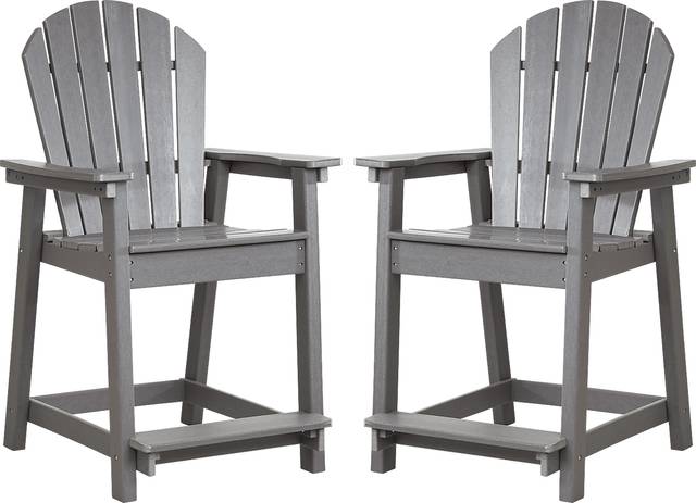 Addy Gray Outdoor Balcony Adirondack Stool, Set of 2 - Thumbnail - Image 1