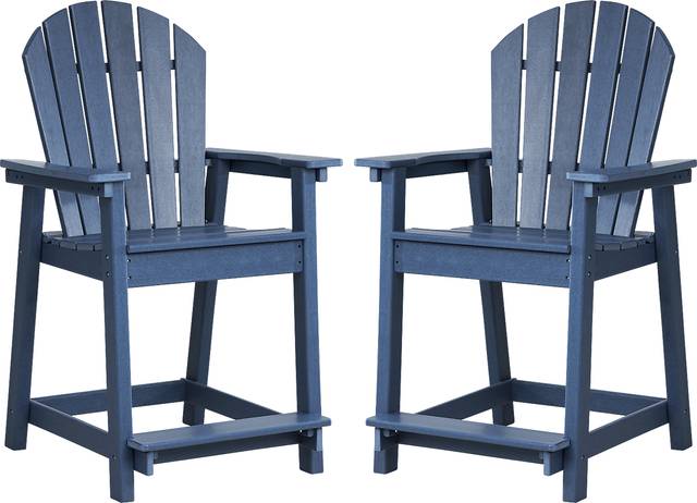 Addy Navy Outdoor Balcony Adirondack Stool, Set of 2 - Thumbnail - Image 1