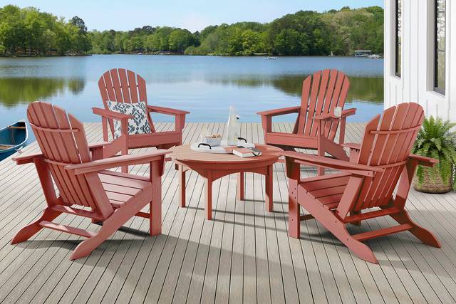 Addy Red 5 Pc Round Outdoor Chat Seating Set - Thumbnail - Image 1