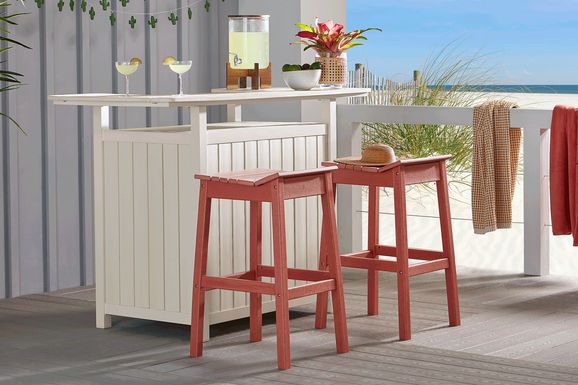 Addy White 3 Pc Outdoor Bar Set with Red Barstools