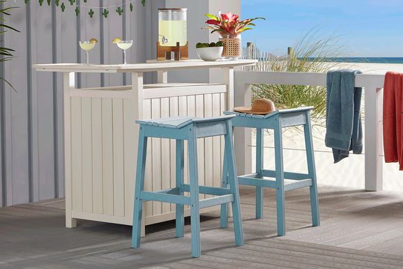 Addy White 3 Pc Outdoor Bar Set with Sky Barstools
