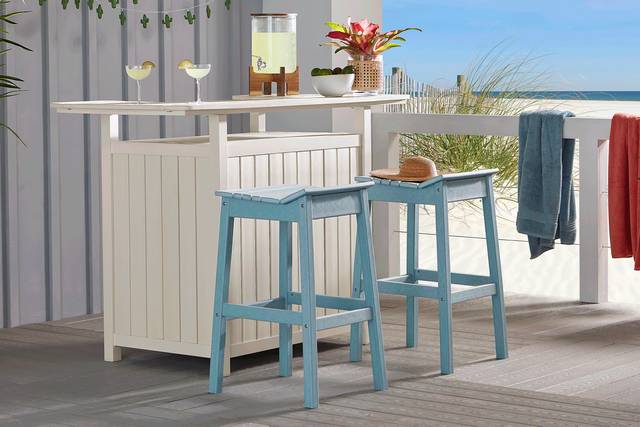 Addy White 3 Pc Outdoor Bar Set with Sky Barstools - Thumbnail - Image 1