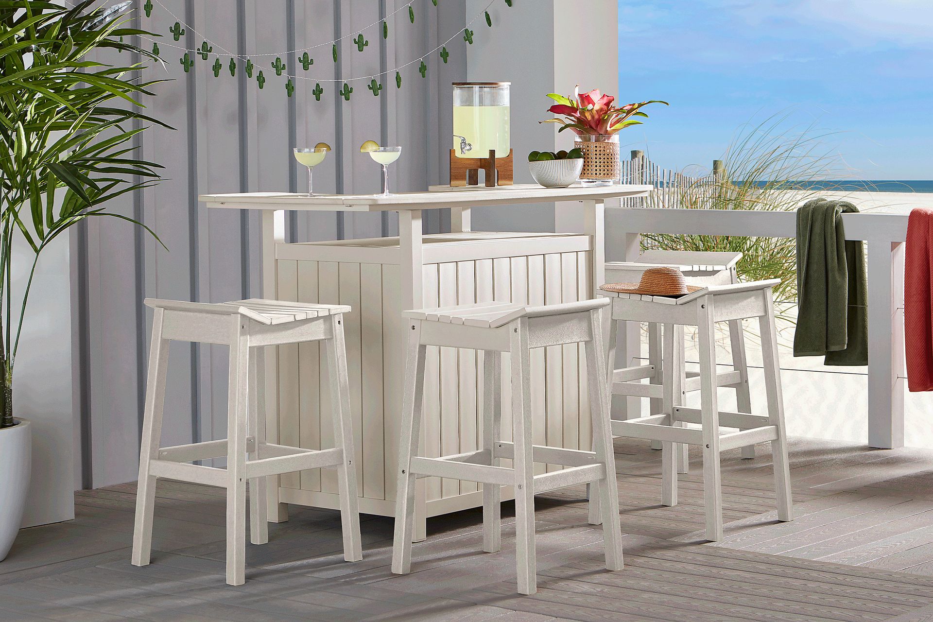 Addy White 5 Pc Outdoor Bar Dining Room - Image 1