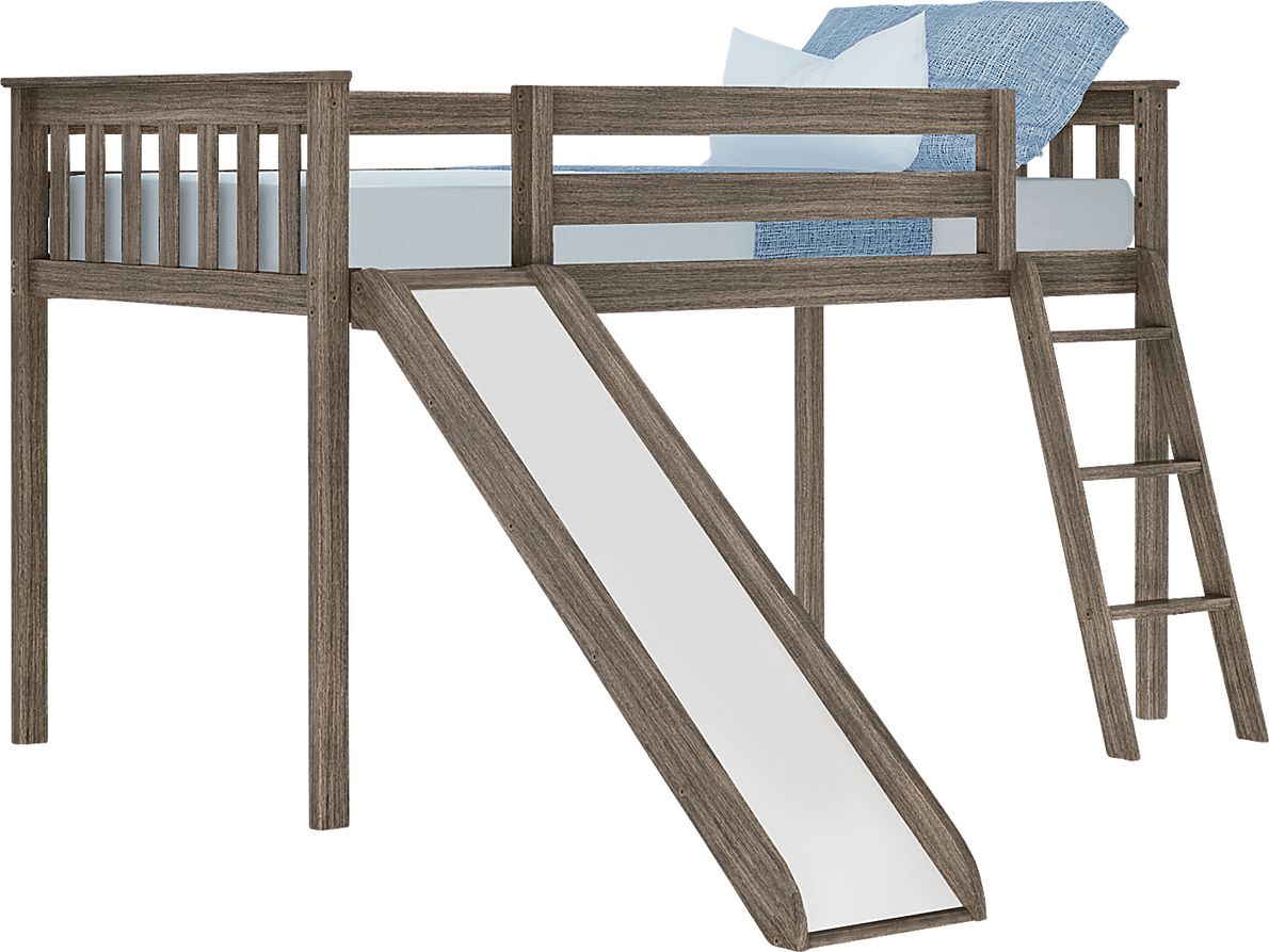 Kids Adeliza Brown Twin Low Loft Bed with Slide