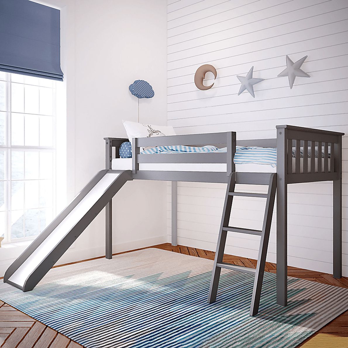 Kids Adeliza Gray Twin Low Loft Bed with Slide