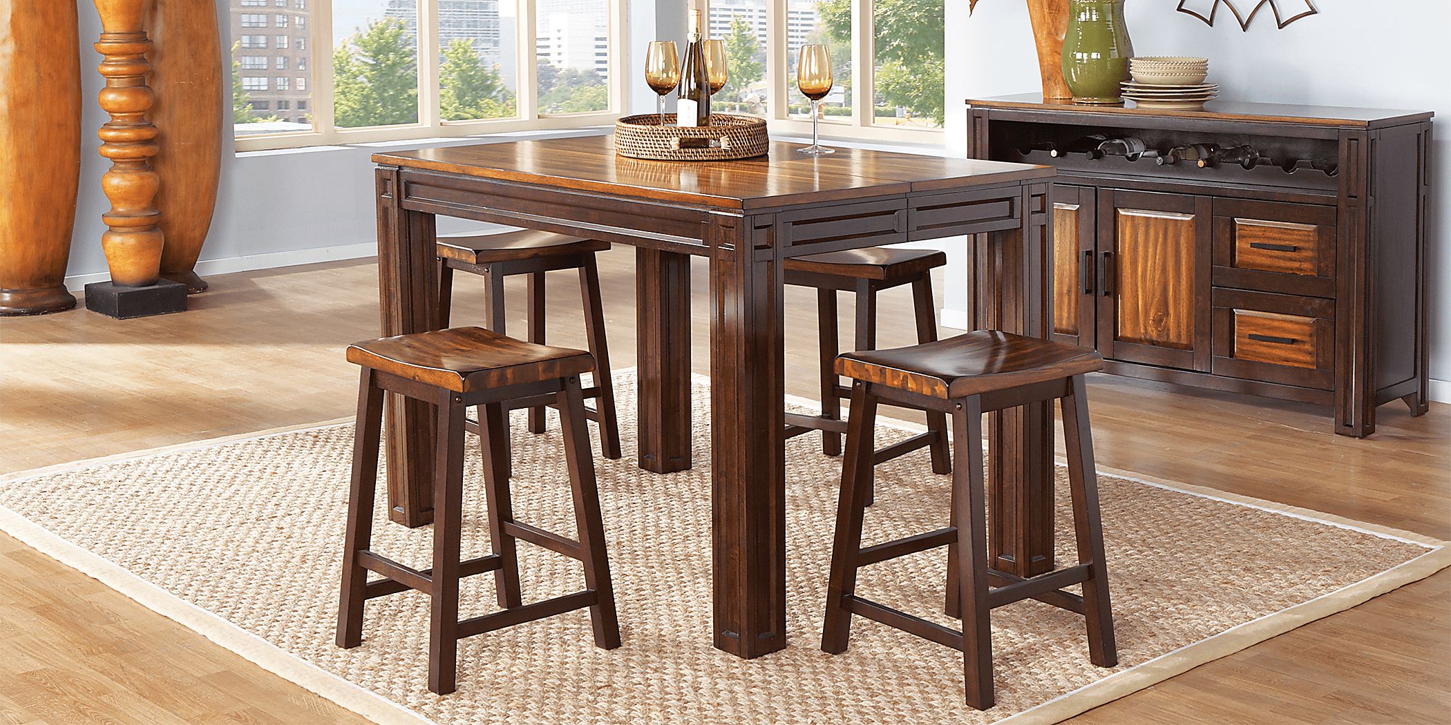 Adelson 5 Pc Chocolate Dark Wood Dining Room Set With Counter