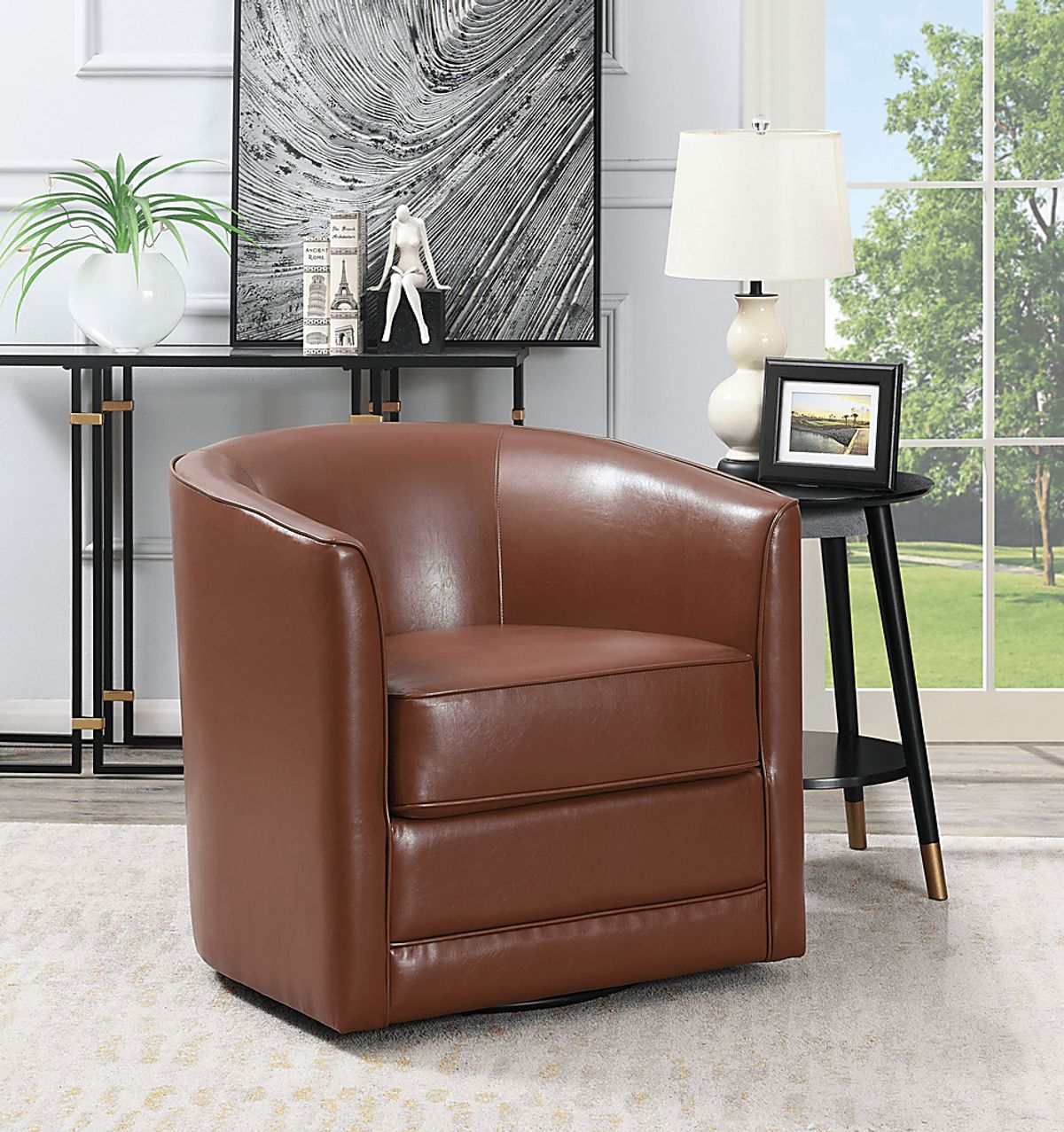 Adelta Brown Polyurethane Fabric Swivel Accent Chair Rooms to Go