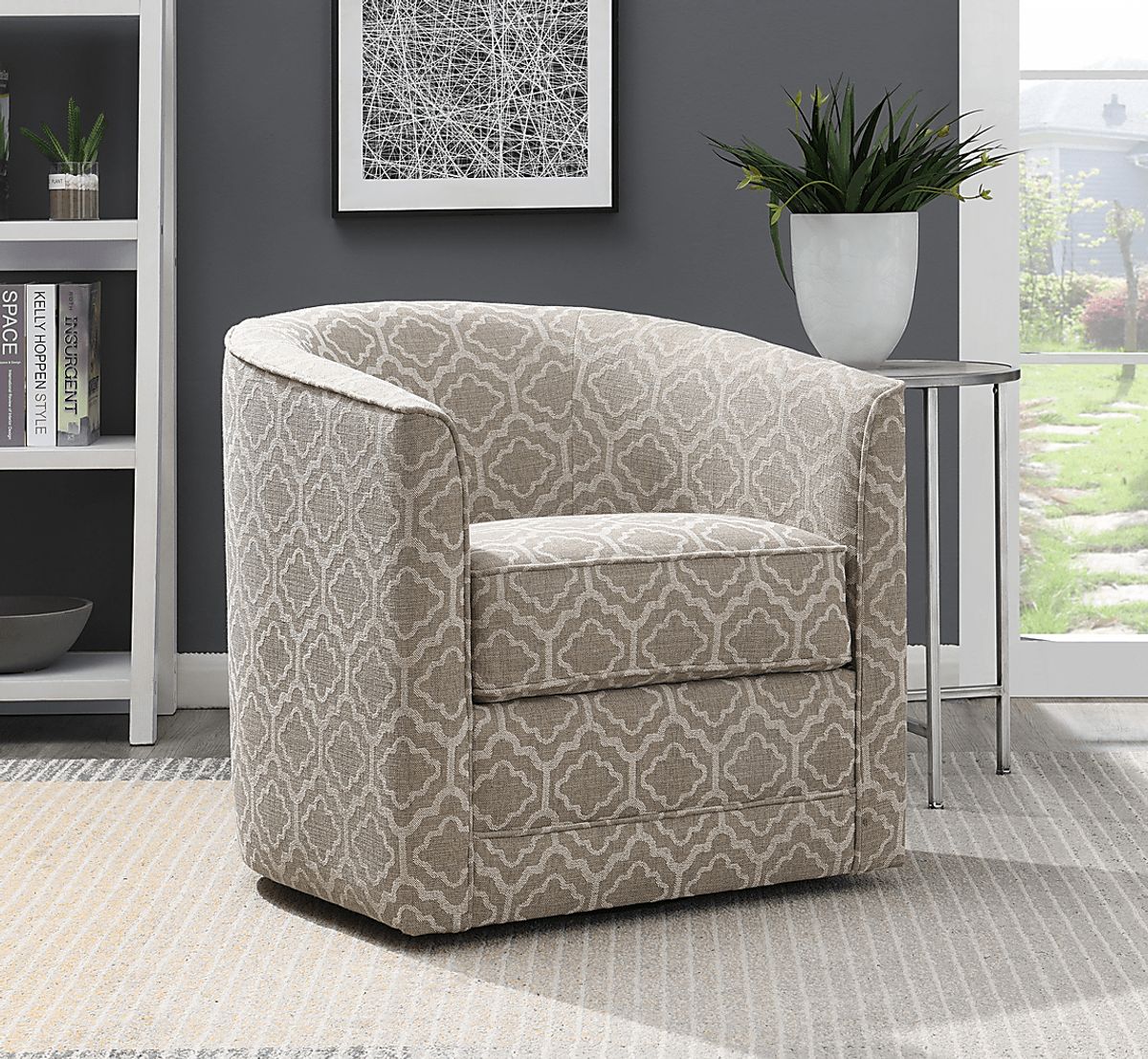 Adelta Light Brown Polyester Fabric Swivel Accent Chair Rooms to Go