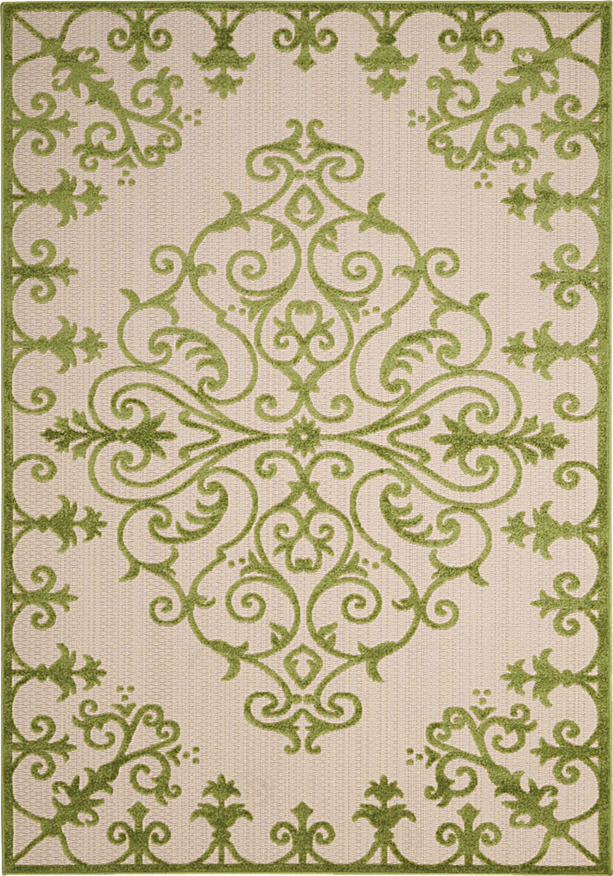 Adilen Green Polypropylene Fabric Outdoor Rug | Rooms to Go