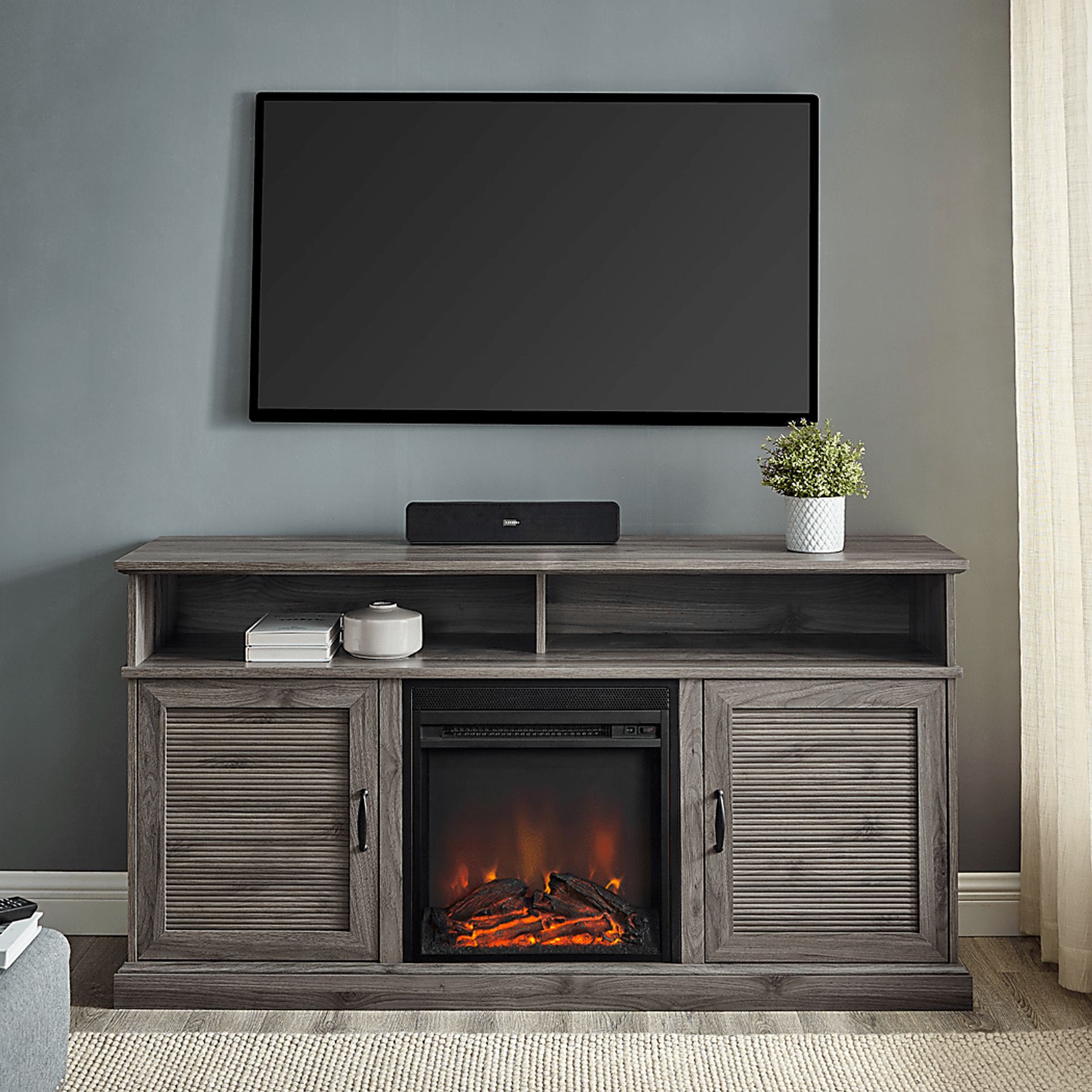 Adleigh Gray 60 in. Console, With Electric Fireplace - Image 6