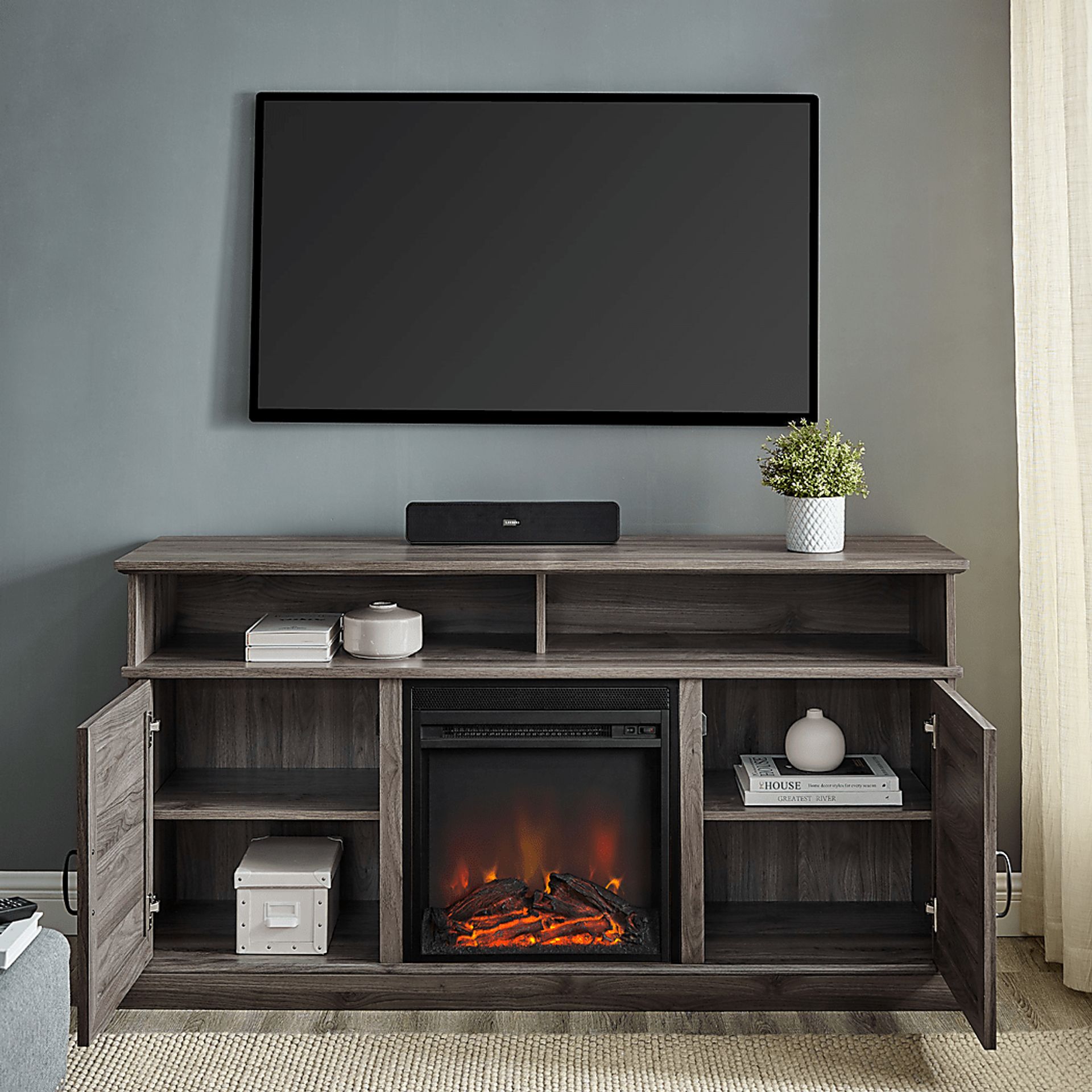 Adleigh Gray 60 in. Console, With Electric Fireplace - Image 7